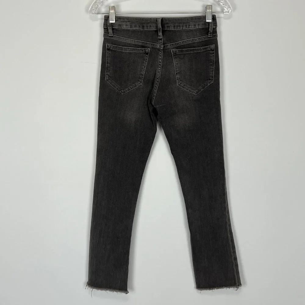 Free People Womens Black Skinny Jeans Raw Hem Mid Rise Cropped size 25